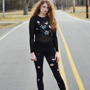 Power Mesh Vintage 90's Butterfly Long Sleeve Top